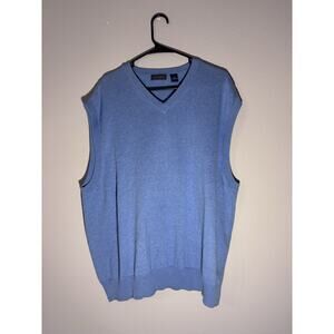 Men’s Light Blue Sweater Vest Size XL Saddlebred 100% Cotton V Neck Pullover